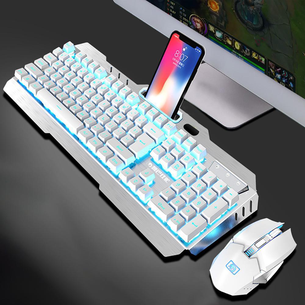 Drahtlose Mechanische Tastatur und Maus Spiel Set Wiederaufladbare mit Hintergrundbeleuchtung für Gaming: color 2