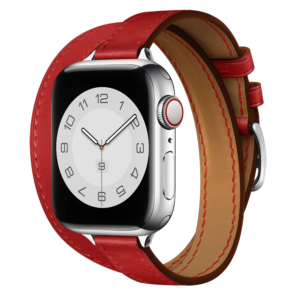 Leren band voor Apple Watch Band 40 mm 41 mm 44 mm 45 mm 49 mm 38/42 mm correa IWatch Series 8 7 6 SE 5 4 Ultra vervangende armband: Red black / 14mm