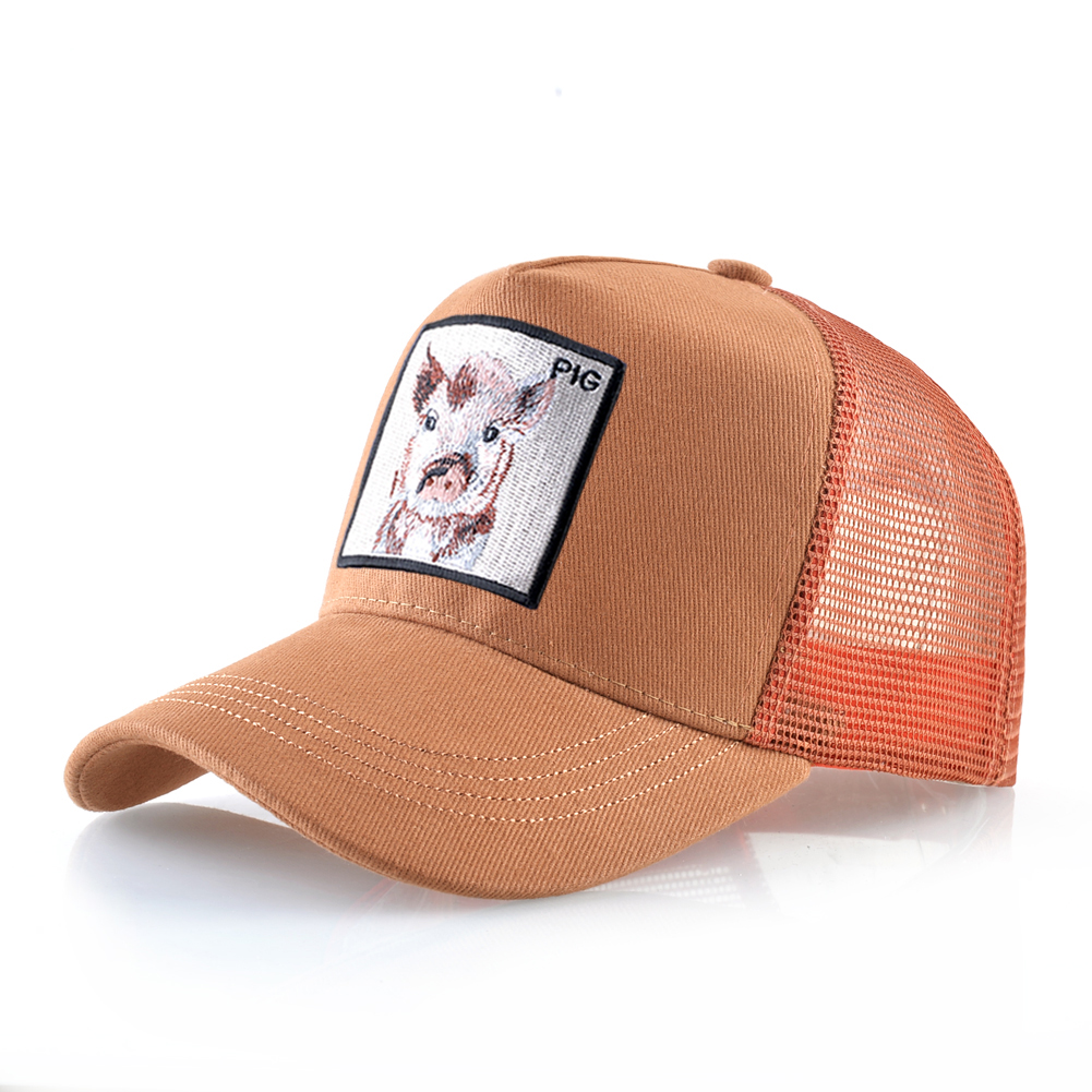 Casquette de Baseball à motif de cochon brodé pour hommes et femmes, chapeau d'été en maille, style Hip Hop, visière de camionneur: BLEU CIEL