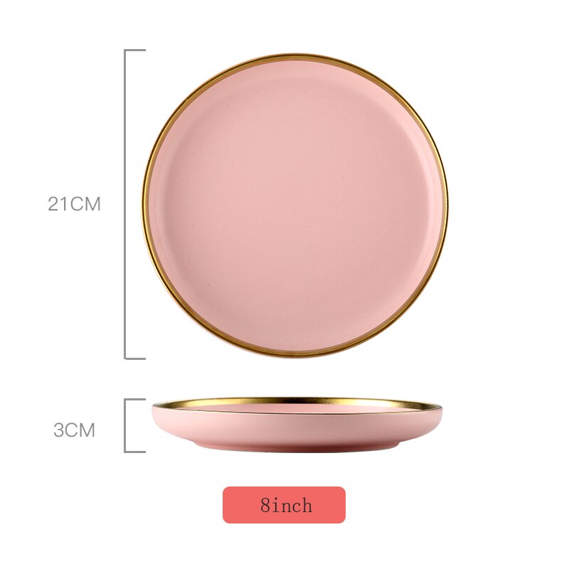 Pink keramisk porcelæn indlæg nordisk boligindretning porcelæn aftensmad tallerken suppeskål kop køkkenrestaurant redskaber guld: Himmelblå