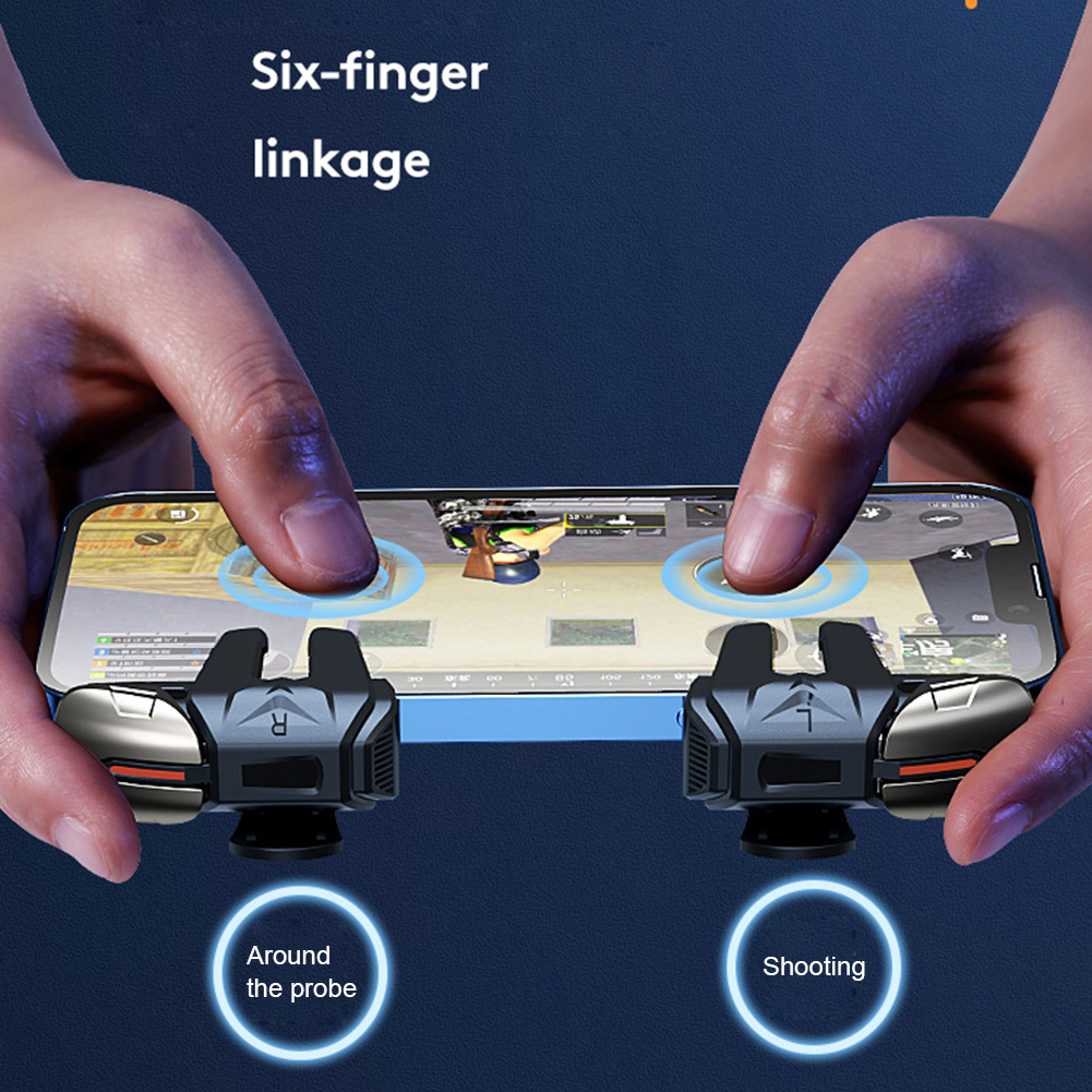 6 fingre mobiltelefon gamepad mobil joystick trigger til pubg game controller sigteskydning  l1 r1 nøgle knap til iphone android