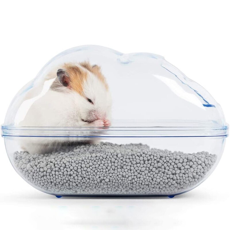 Casa de hámster grande, contenedor de baño de arena, nubes transparentes, baño de hámster para animales pequeños, accesorios de jaula de conejillo de indias: Blue / L 18x12x12cm