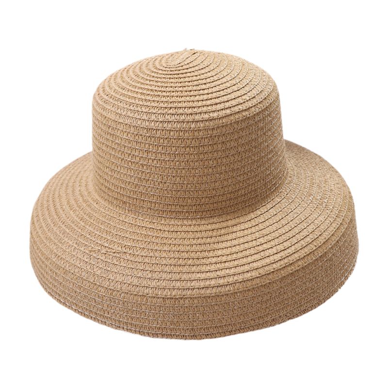 Vrouwen Zomer Vintage Hepburn Stro Zonnehoed Bell Vormige Brede Rand Effen Kleur Uv Bescherming Reizen Floppy Beach Cap