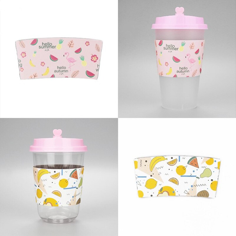 50 Stuks Isolatie Kraftpapier Plastic Cup Of Papier Cup Sets Dikker Wit Karton Creatieve Drinken Cup Mouwen