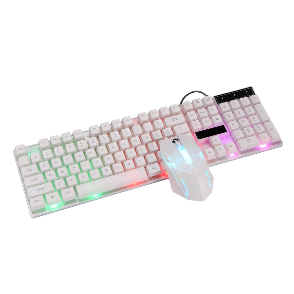 Gaming Keyboard Game Keyboard And Mouse Set LED Backlit Wired 2.4G Keyboard Gamer Keyboard Illuminated Gamer Keyboard For Laptop: white