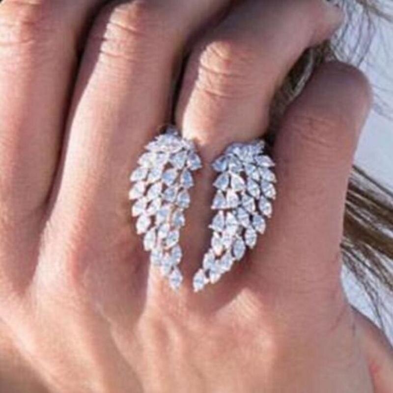 Anillo de compromiso de alas de Ángel para mujer, sortija de boda con flores cortadas, joyería de