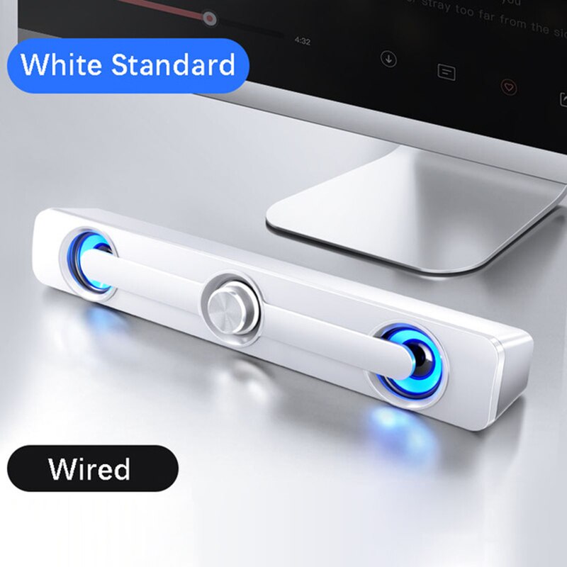 Usb Bedrade Krachtige Computer Speaker Bar Stereo Subwoofer Bass Speaker Surround Sound Box Led Voor Pc Laptop Telefoon Tablet MP3: usb wired white