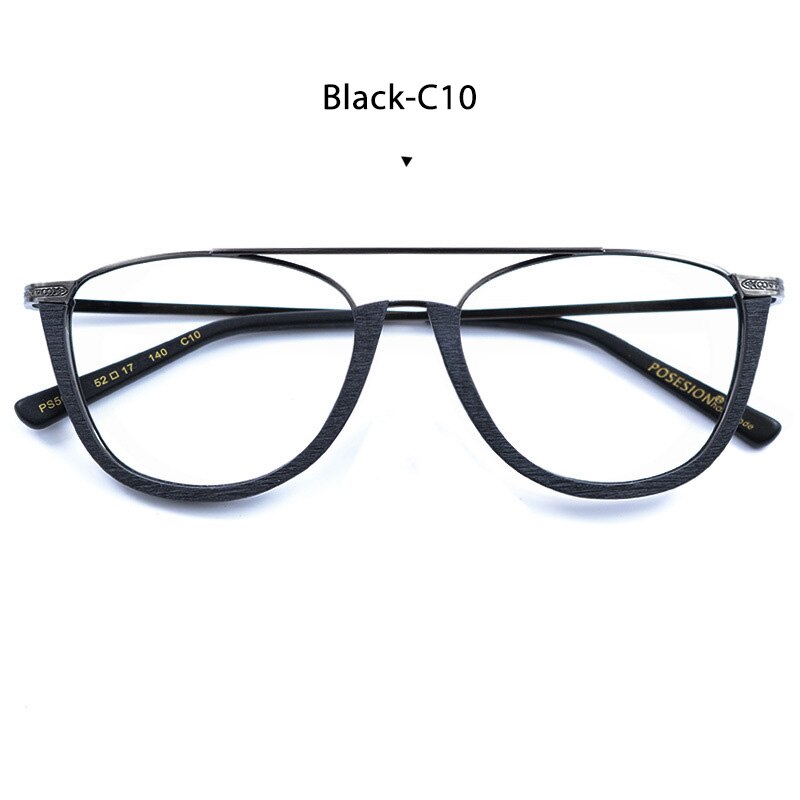 HDCRAFTER Wood Glasses Frame with Clear lens Men Copper Myopia Prescription Eyeglasses Male Wooden Optical Frame Eyewear: Black-C10