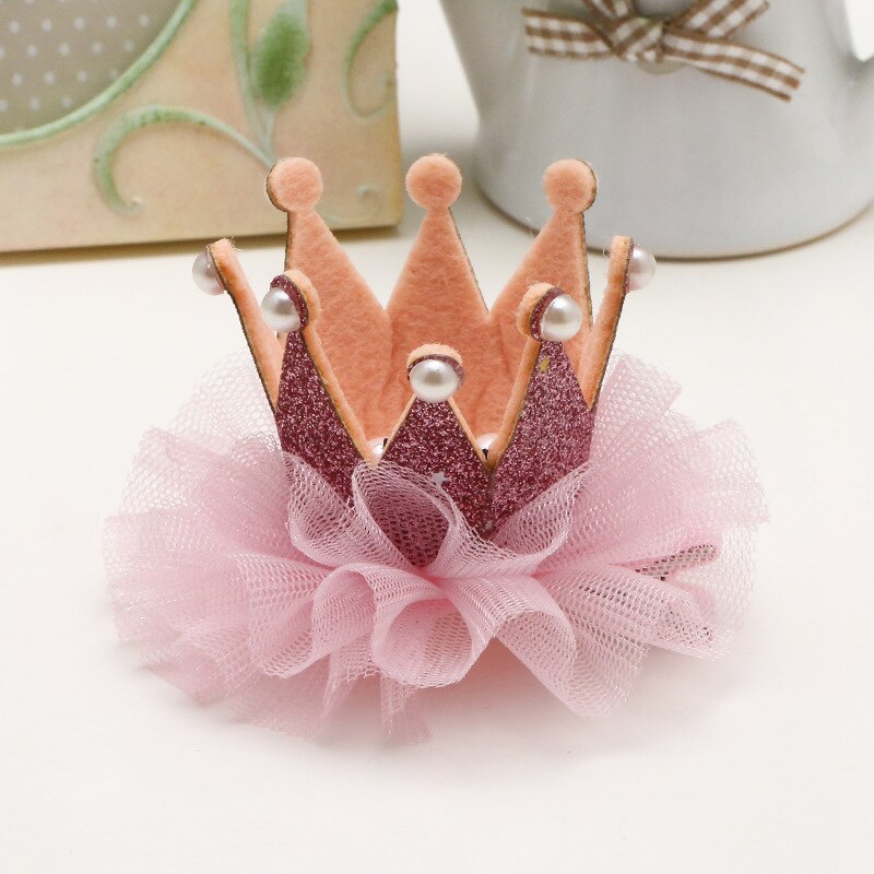 1Pc Baby Meisje Haarspelden Kids Bloem Zachte Elastische Tiara Haarband Kinderen Nylon Hoofdband Leuke Crown Hair Clips Haar accessoires: Pink