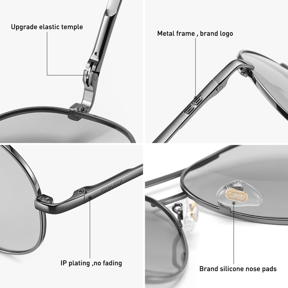 CAPONI Pilot Sunglasses Men Polarized Photochromic Vintage Sun Glasses Classic Alloy Frame Driving Shades For Women UV400 CP3103