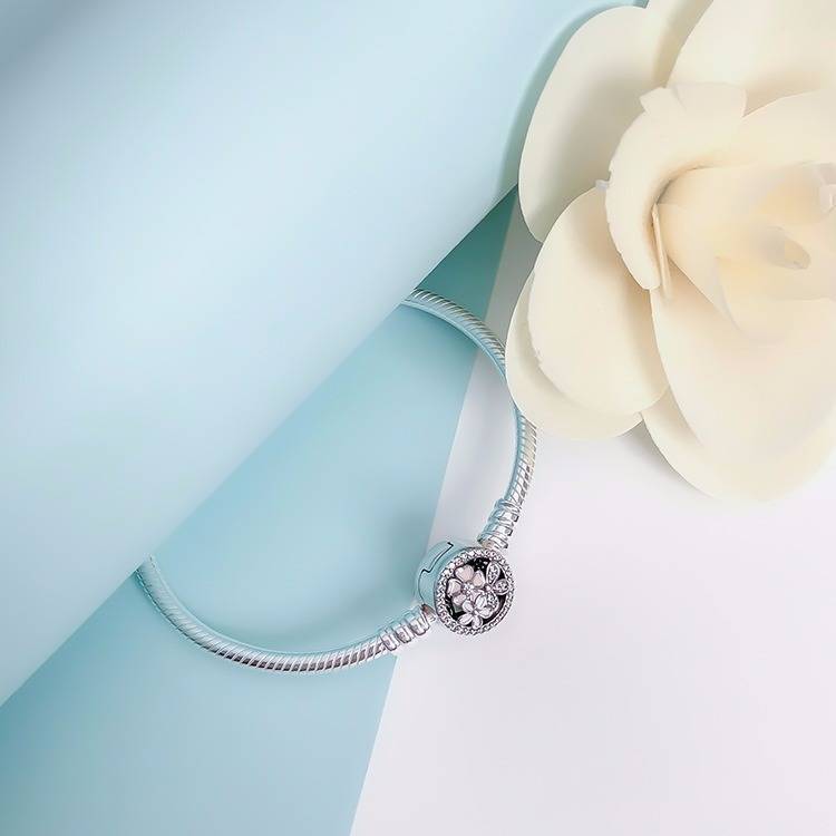 Emalje blomst 925 sølv slange armbånd grundlæggende originale perler charme armbånd til kvinder passer til europæisk diy smykkefremstilling