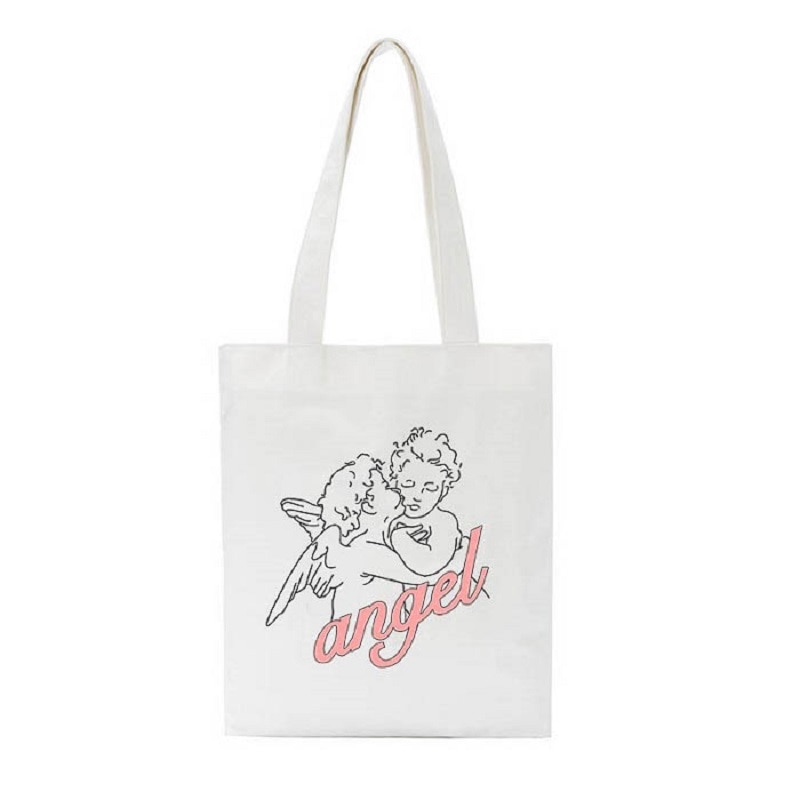 Engel neue weibliche college leinwand schulter tasche lässig brief cartoon druck große kapazität weiß totes drucken taschen: 2