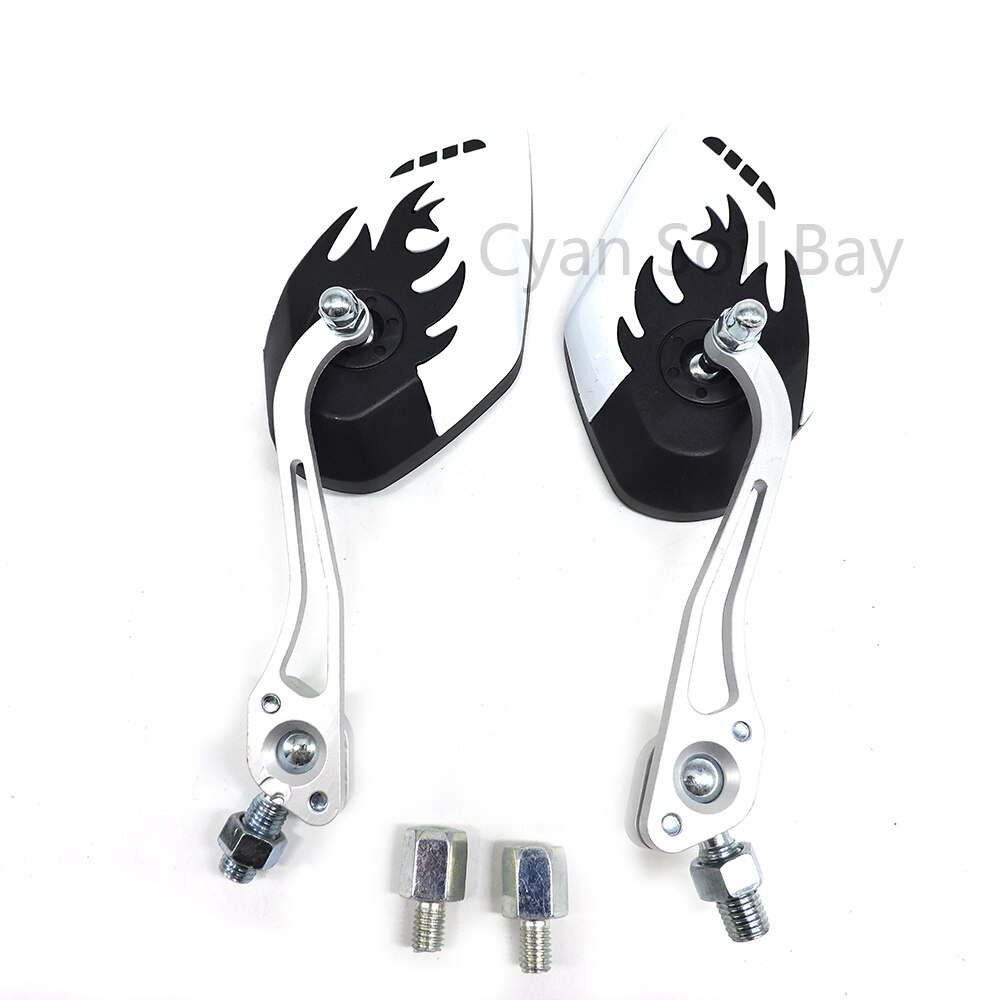 9 colores plano espejo 8mm 10mm tornillos Universal espejo retrovisor de motocicleta aleación de aluminio varilla + carcasa de plástico: White