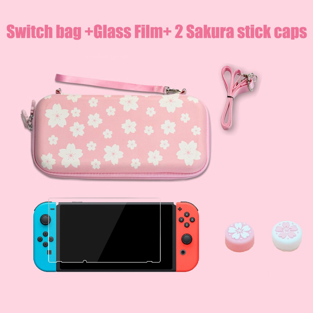 Nintend Accessori Pink Cherry Sakura Sacchetto di Immagazzinaggio di Viaggio di Trasporto Caso Della Copertura di Protezione Per Nintendos Interruttore/Lite Pellicola di Vetro: 3in1 Cherry Switch