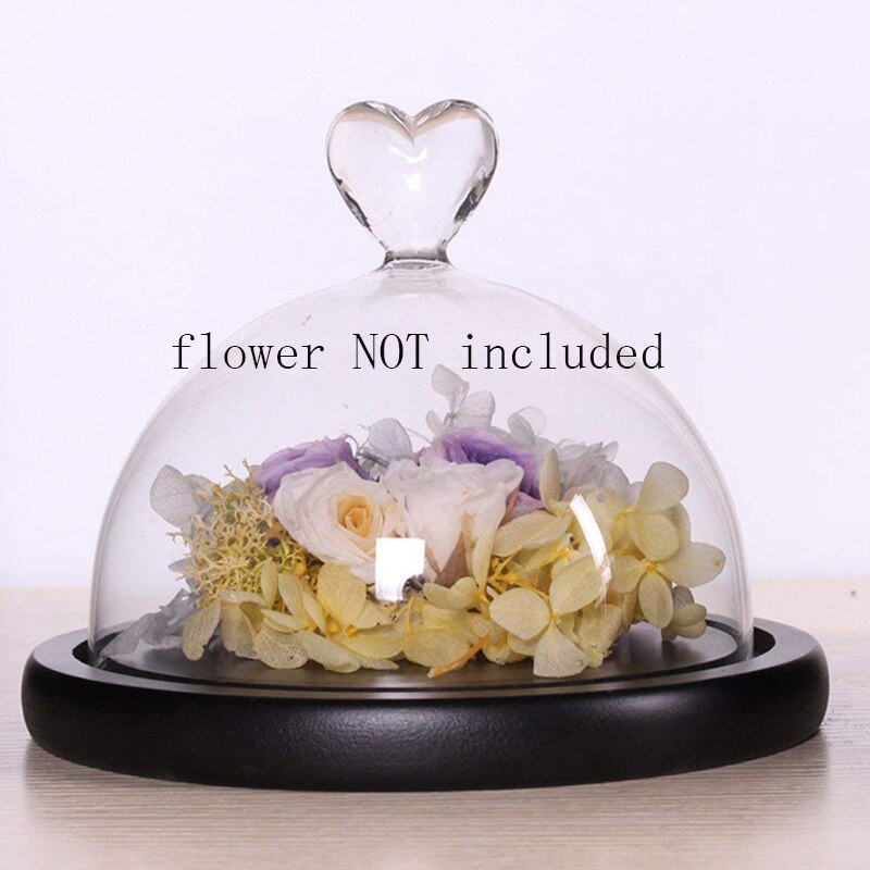 Glass dome bell jar display case Cloche with Wood Base Heart Handle Dry Flower Ornaments Handmade Craft