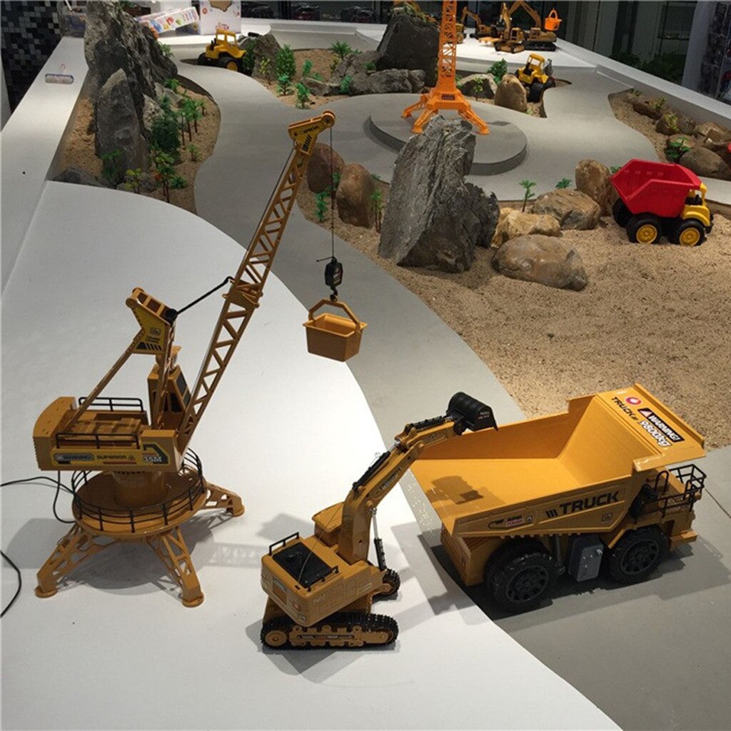 Grue télécommandée à 6 canaux pour enfant, Radio Rc pour garçon, modèle de camion de Construction, jouet de grue avec lumière