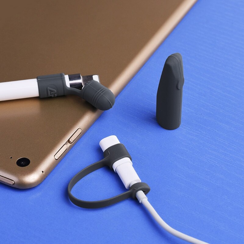Cap Holder+Tip Cover+Lightning Cable Adapter Tether 3-Piece Kit For Apple Pencil 090F