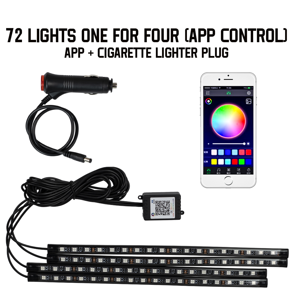 Néon 48 72 LED voiture intérieur ambiant pied lumière avec USB sans fil à distance musique App contrôle Auto RGB atmosphère lampes décoratives: Rouge