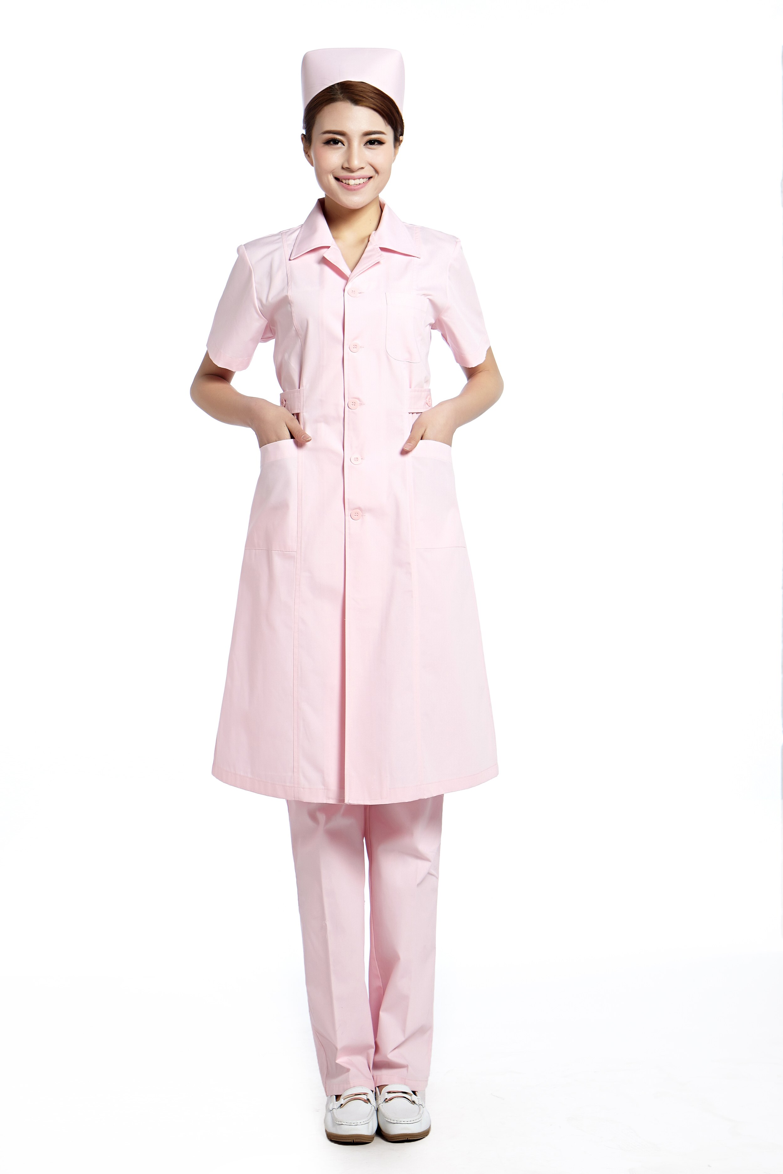 Roze Korte Mouw Verpleegster Jurk Apotheek Uniform Schoonheid Center Uniform Medische Srcubs Voor Ziekenhuis