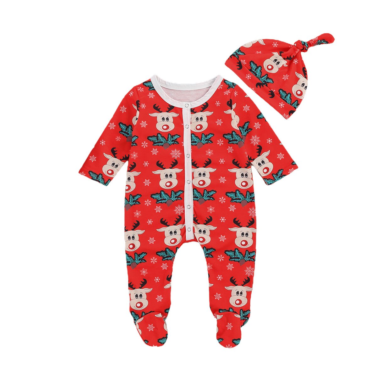 Neugeborene Baby Mädchen Jungen Infant Weihnachts Romper Hut Cartoon Deer Drucken Langarm Footies Overall Neue Jahr Festliche Kleidung