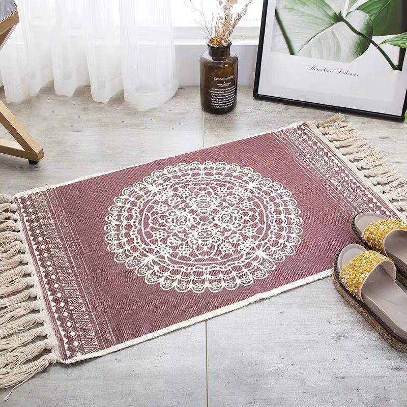 60*90cm retro bohemian handgeweven katoenen linnen tapijten, nachtkastjes, geometrische vloermatten, woonkamer, slaapkamer, woondecoratie: 7
