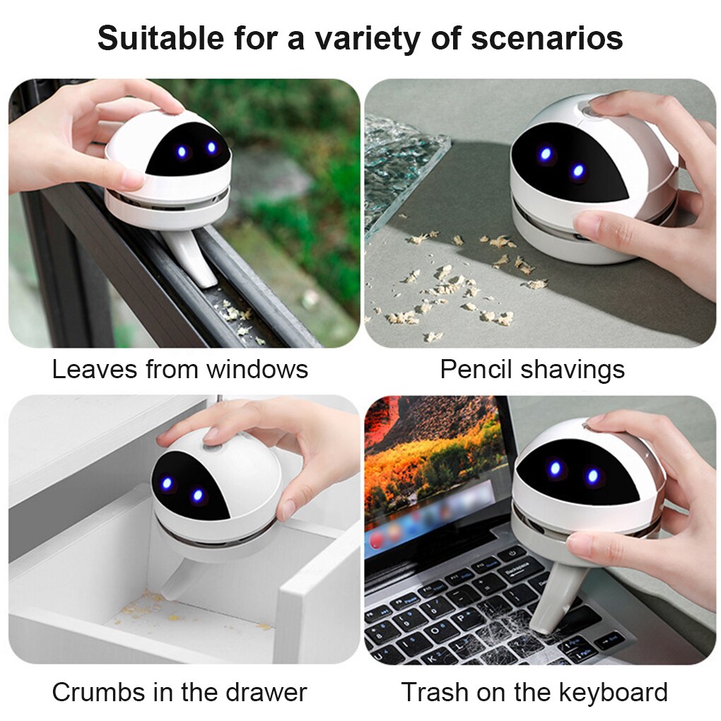 Table Vacuum Cleaning USB Rechargeable Pencil Shavings Sweeper with Brush Handheld Tabletop Dust Removal School