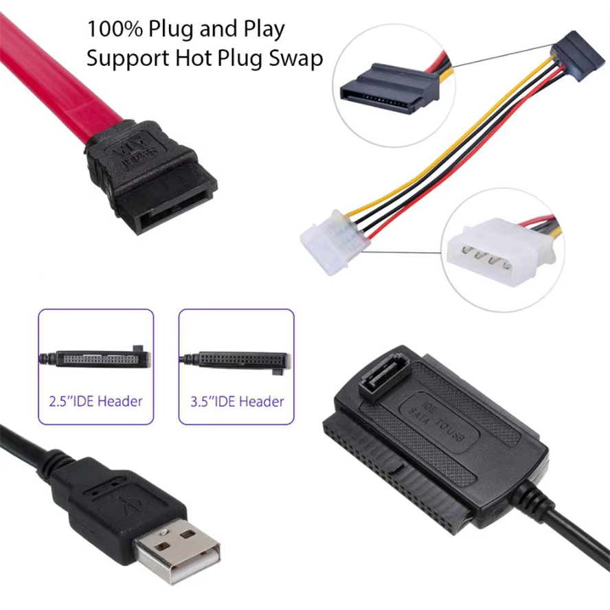 Interfejs USB robić podłączenia dysków twardych 2,5 i 3,5 cala IDE i SATA, adapter konwerter USB 2.0 na IDE SATA S-ATA HDD