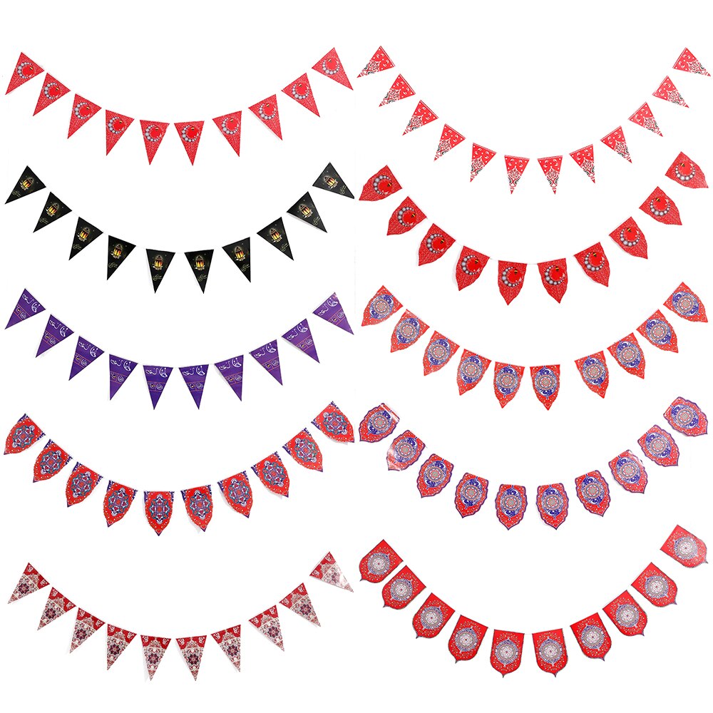Eid Mubarak Paper Banner Wall Hanging Ramadan Kareem Paper Garland EID Flag Festival Bunting Islamic Muslim Mubarak Decoration