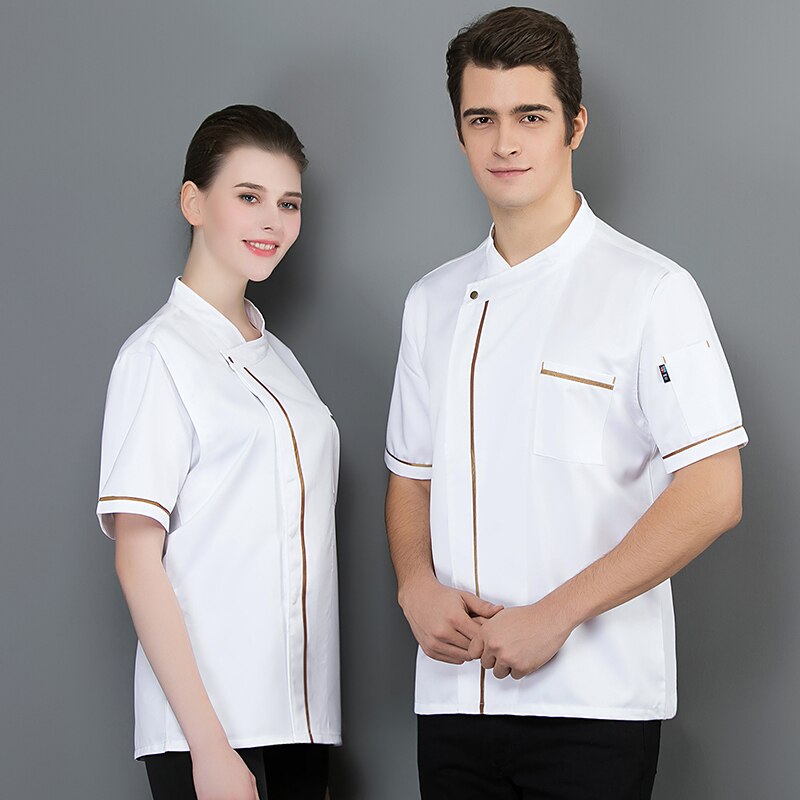 Kortærmet kokkejakke sommer åndbar kokkeskjorte hotel restaurant køkken bageri uniform gratis tørklæde