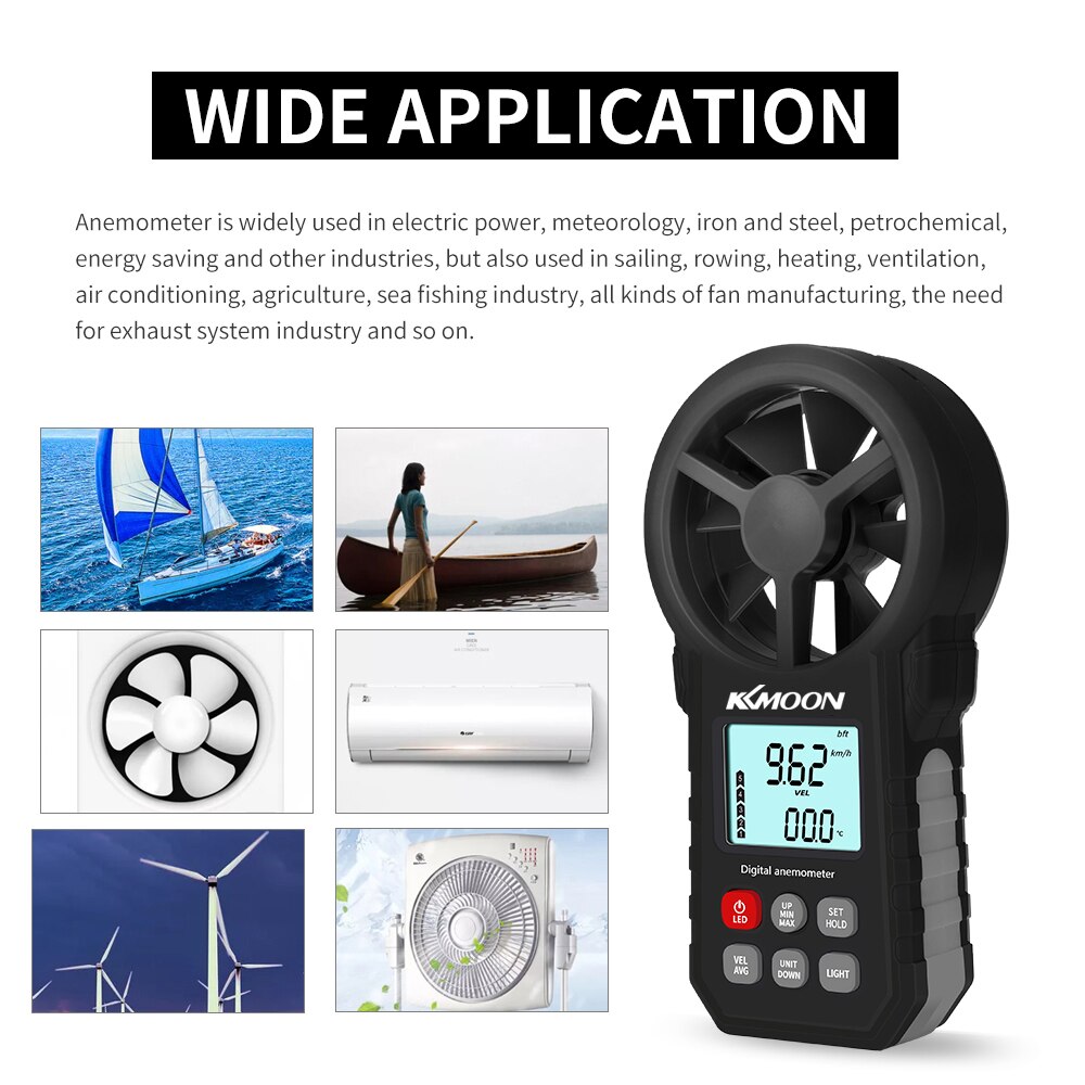 KKMOON Handheld Wind Speed Sensor Digital Anemometer Tachometer CFM Meter Portable Wind Speed Meter with LCD Backlight