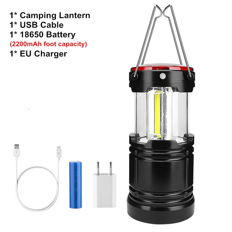 1w+ rødt ledet teltlampe utendørs campinglys 18650 usb oppladbart bærbart lanterne arbeidslys nødlampe: D