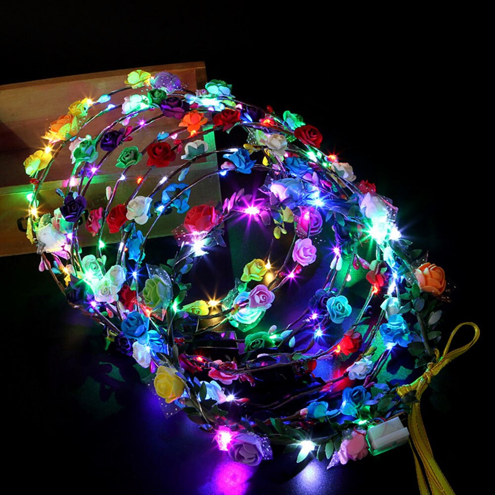 10PCS LED Wreaths LED Flower Crown for Women Wedding Wreath Headband Christmas Party Decoration LED Hair Band