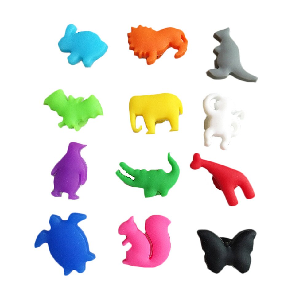 24 Uds. De rotuladores de cristal de silicona para animales de mar y animales de la tierra, signo de taza para beber