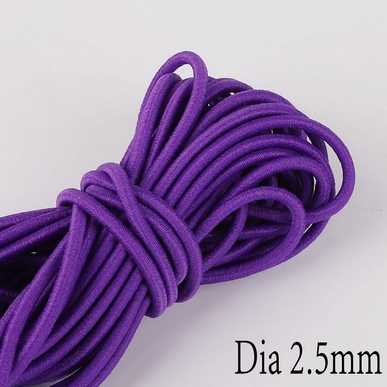 Cuerda elástica de 5 metros de largo, 2,5mm de ancho, banda de goma redonda colorida de , línea elástica para accesorios de costura artesanal: Purple