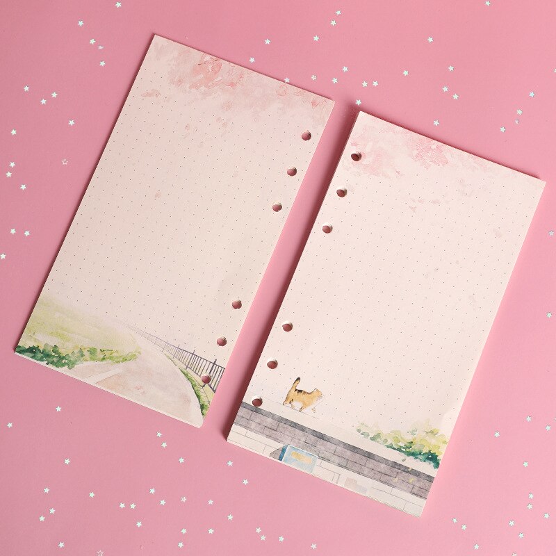 Cartoon Pink Loose Leaf A6 Refill Paper 80sheets Dot Grid Ruled Blank Mixed Inside Papers Spiral Notebook Accessory