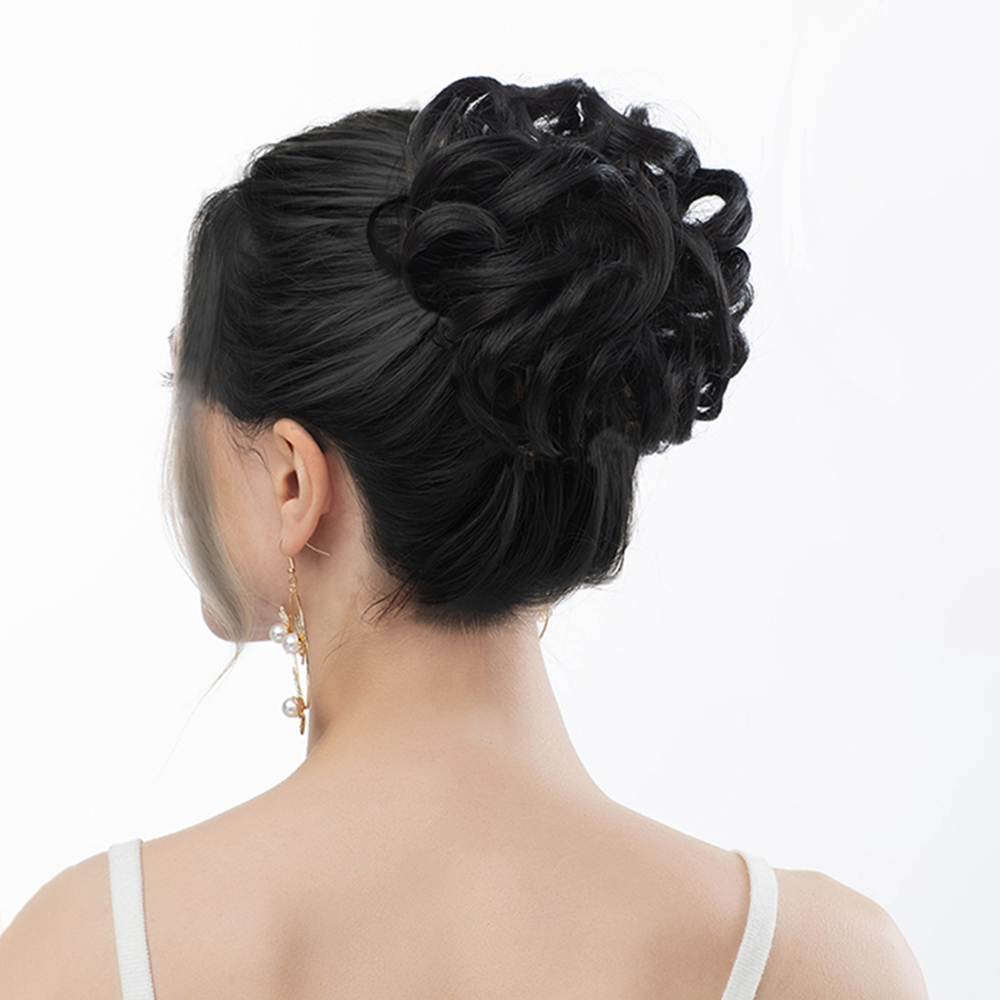 Extensiones de moño de pelo sintético para mujer, coleteros de pelo rizado desordenado, moño negro, Donut, piezas Updo para uso diario en fiestas: #1B