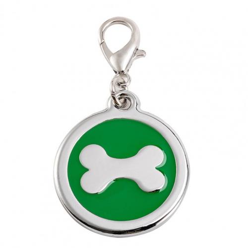 Porte-clés en métal gravé Anti-perte pour chien, fournitures de décoration pour animaux de compagnie, accessoire de collier en os pour chiot et chat d'extérieur: green