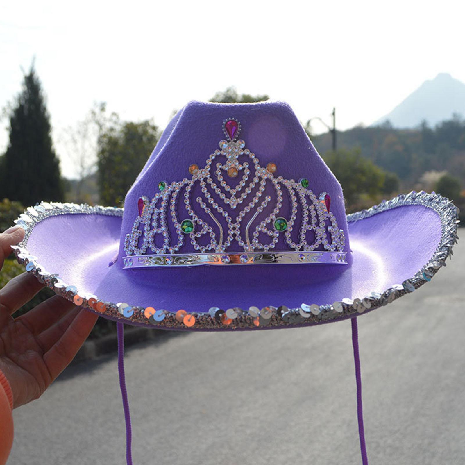 Cowboy Cowgirl Hat with Crown Wide Brim Feather Halloween Theme for Party Accessory Cosplay: Purple