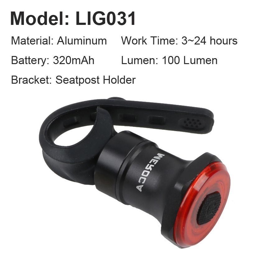 Newboler Smart Fiets Achterlicht Auto Start/Stop Brake Sensing IPx6 Waterdichte Usb Charge Fietsen Tail Achterlicht Fiets Led licht: LIG031 Seatpost