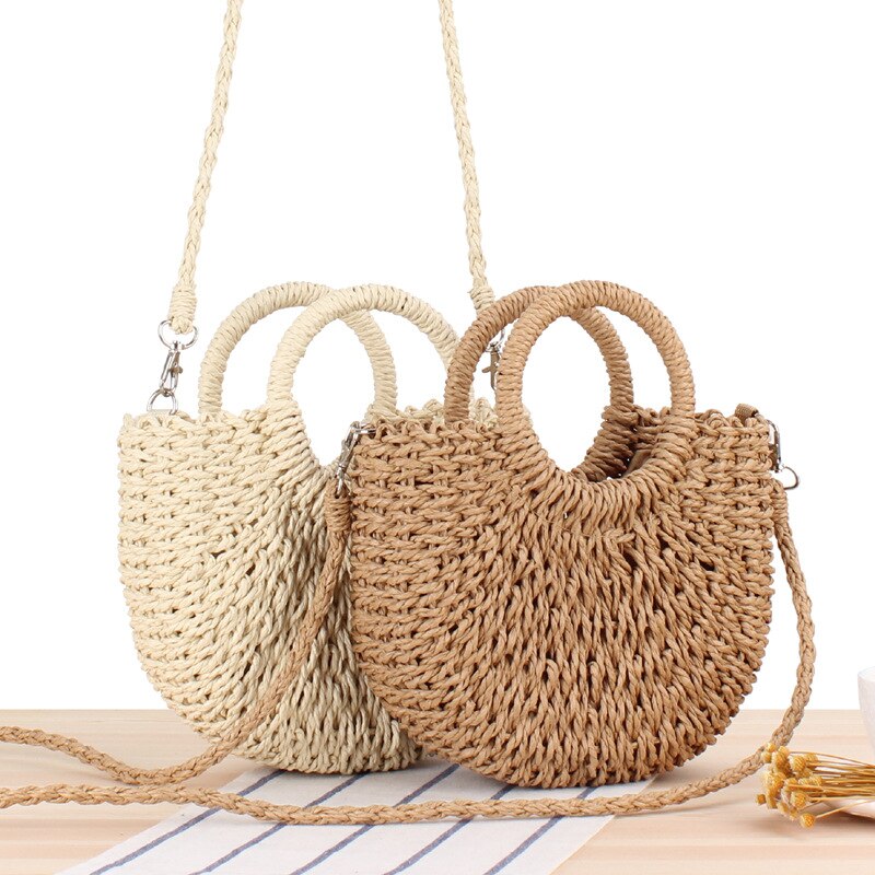 Handgemaakte halfronde rotan gevlochten stro tas zomer dames messenger crossbody tassen meisjes kleine strand handtas erf 4
