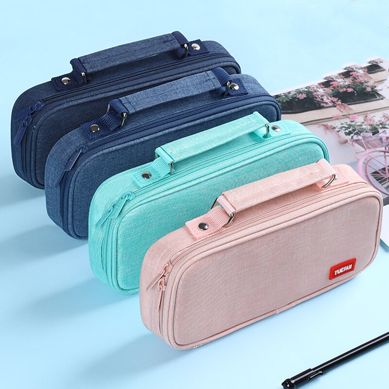 Draagbare Canvas Etui School Briefpapier Opbergtas Grote Capaciteit Pen Case Effen Kleur Pen Zak Leuke Cosmetische Tas Girlgift