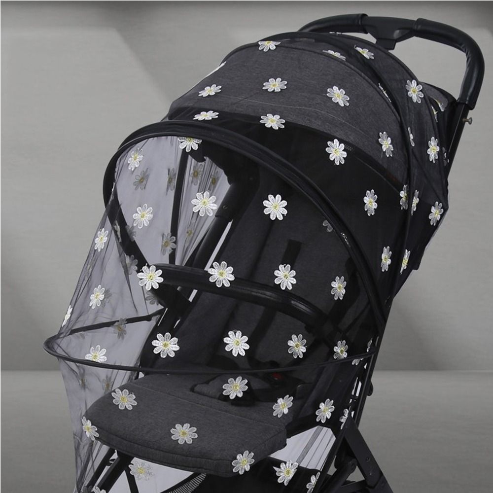 Moskitonetz mit blumenmuster für kinderwagen, kinderwagenzubehör, sommer-netzverdeck, moskitonetz mit reißverschluss, buggynetz, kinderwagennetz: Weiß