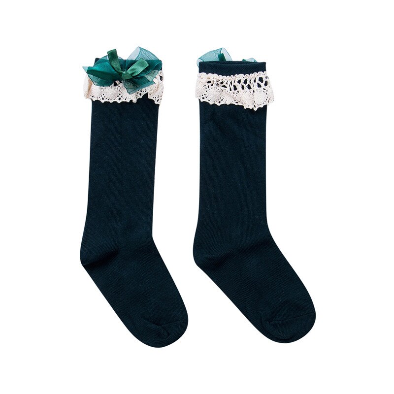 Cute Girl Kid Knie Hoge Stocking Lente Herfst Prinses Kant Boog Baby Peuter Warm Kousen Meisjes 1-6Y: Dark green / 2 to 6T