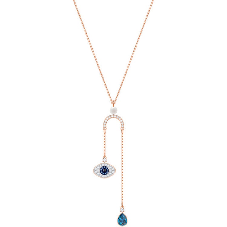 Blue Devil's Eye Necklace Icy Wind Pendant Rose Gold Bracelet Tassel Female Earrings Jewelry Sets: A2