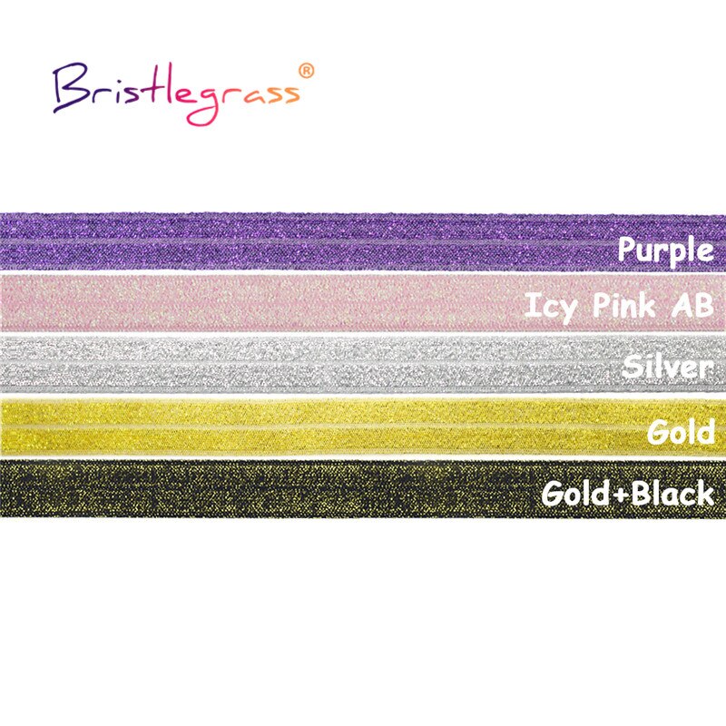 Bristlegrass Combo 5 Yard 5/8 &quot;15Mm Glitter Vouw Over Elastiek Foe Spandex Band Singels Tape Hair Tie Hoofdband jurk Naaien Trim