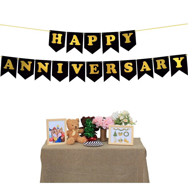 Happy Anniversary Banner With Gold Print Party Decor Display For Anniversary Celebration Supplies