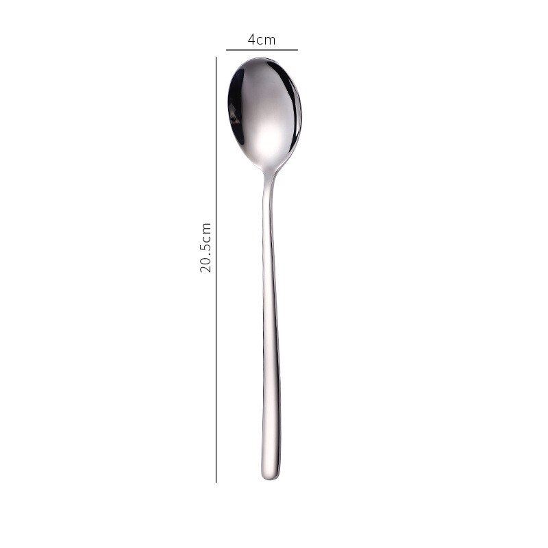 1PC Cake Dessert Forks Stirring Spoons Stainless Steel Colorful Long Handle Coffee Ice Cream Scoop Kitchen Tableware Supplies: Silver spoon