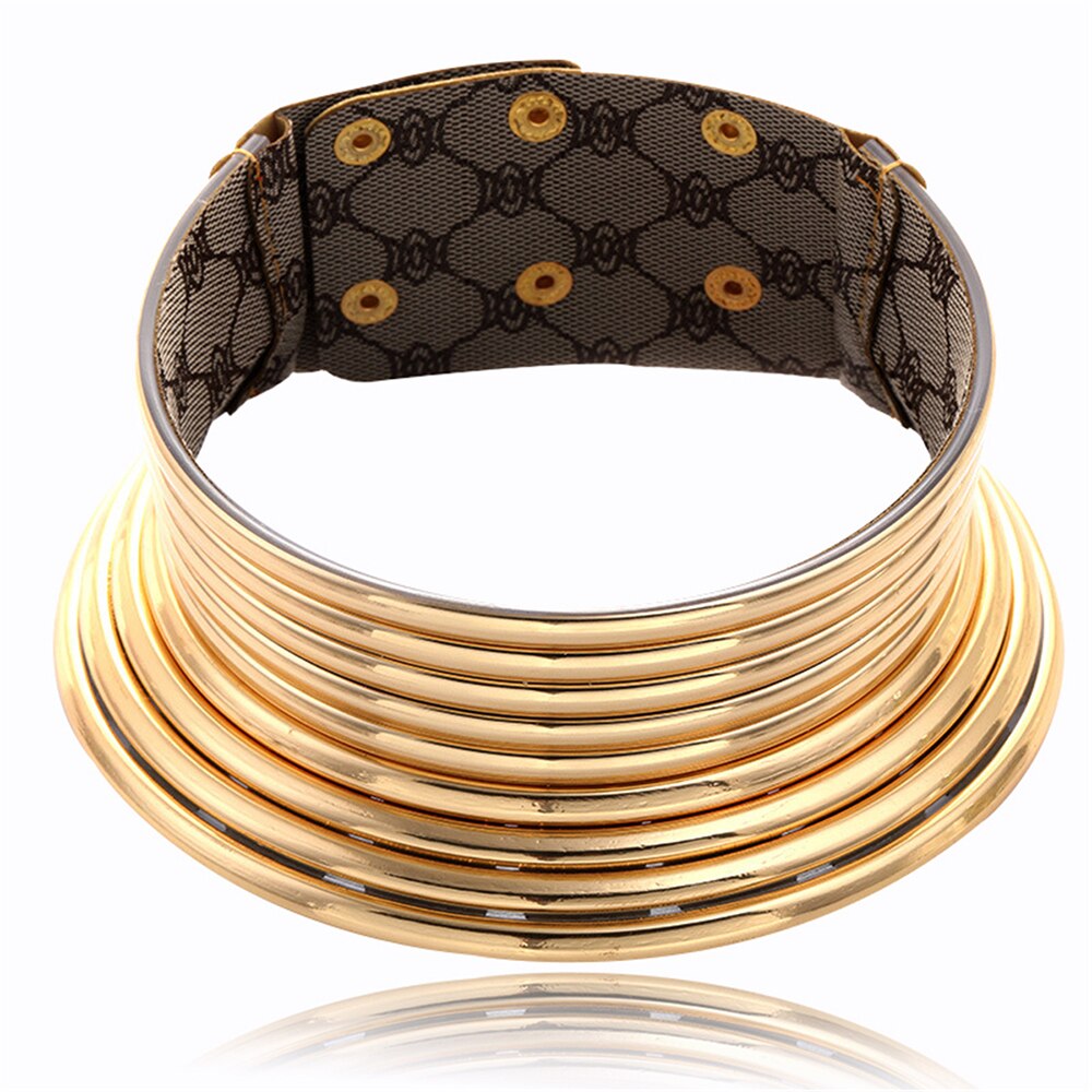 LNRNAN African Ethnic Long Neck Choker Necklace For Women Jewelry Accessories Metal Collar Female: A1 gold