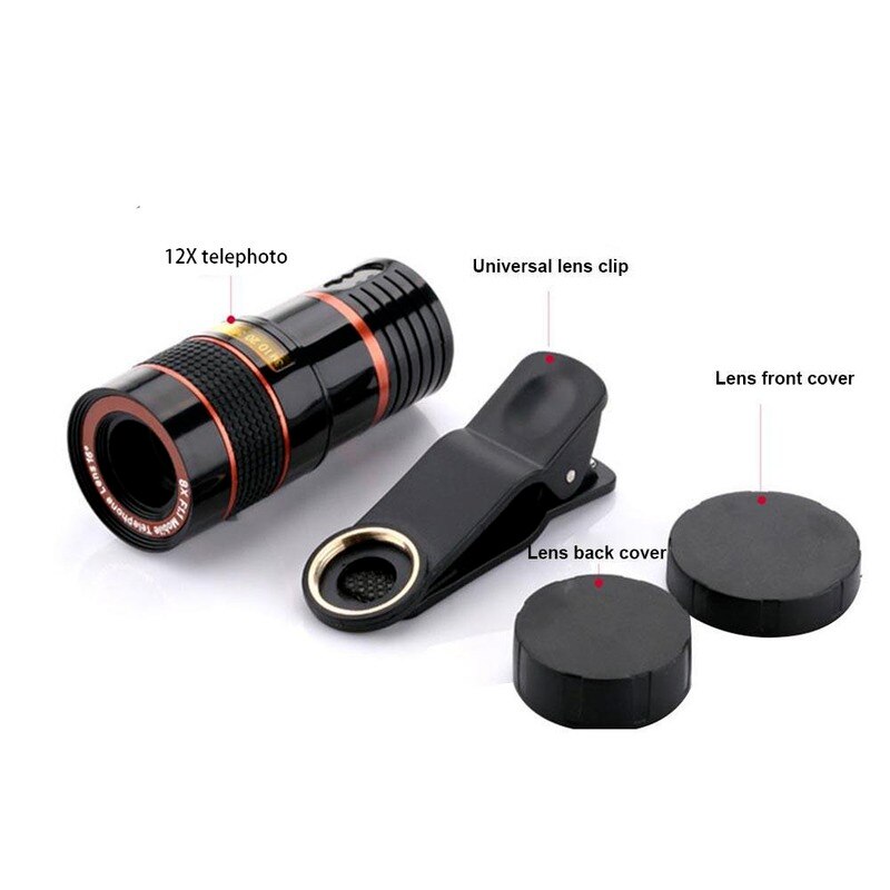 Universele 8x Of 12x Mobiele Telefoon Voor Camera Smartphone Lens Hd Telescoop Optische Lens Zoom Clip Lens Mobiele Telefoon Accessoires