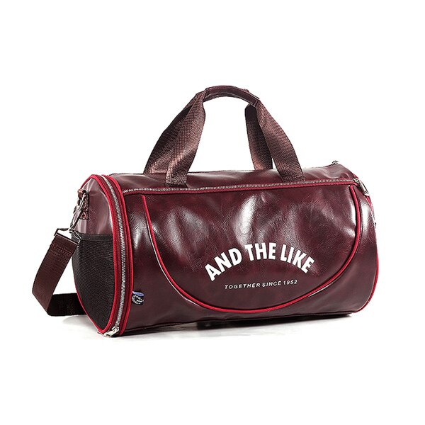 Leather Men/Women Sport Gym Bags Crossbody Fitness Bag Travel Handbag Waterproof Gym Yoga Tote sac sport bolsa: Wine red